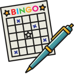 Illustration of partially filled out BINGO card and pen